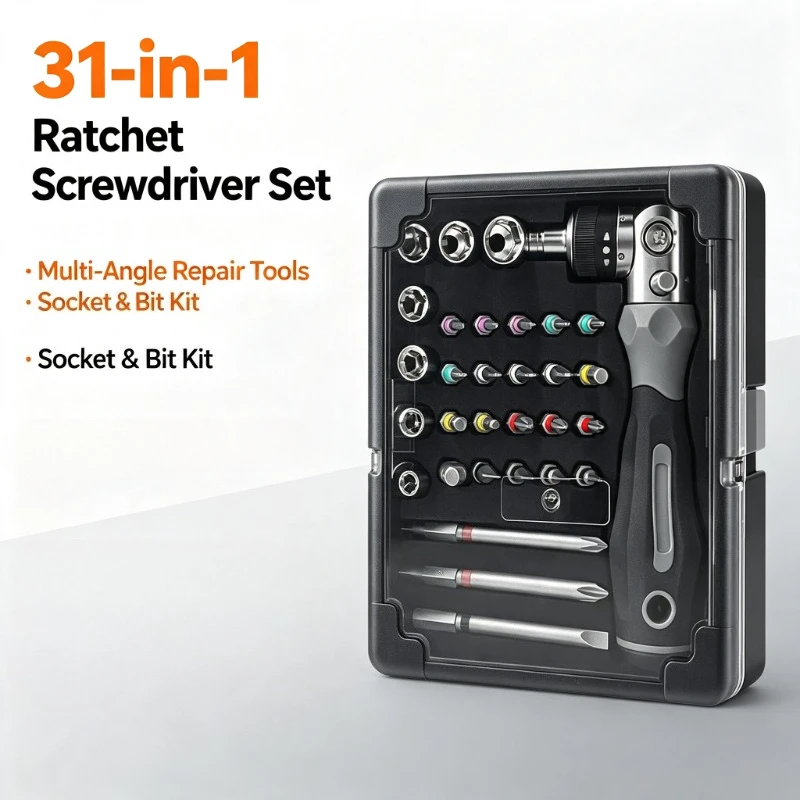 31‑in‑1 Multi‑Angle Ratchet Screwdriver Set Multifunctional Disassembly Repair Tool Kit with Plastic Storage Case