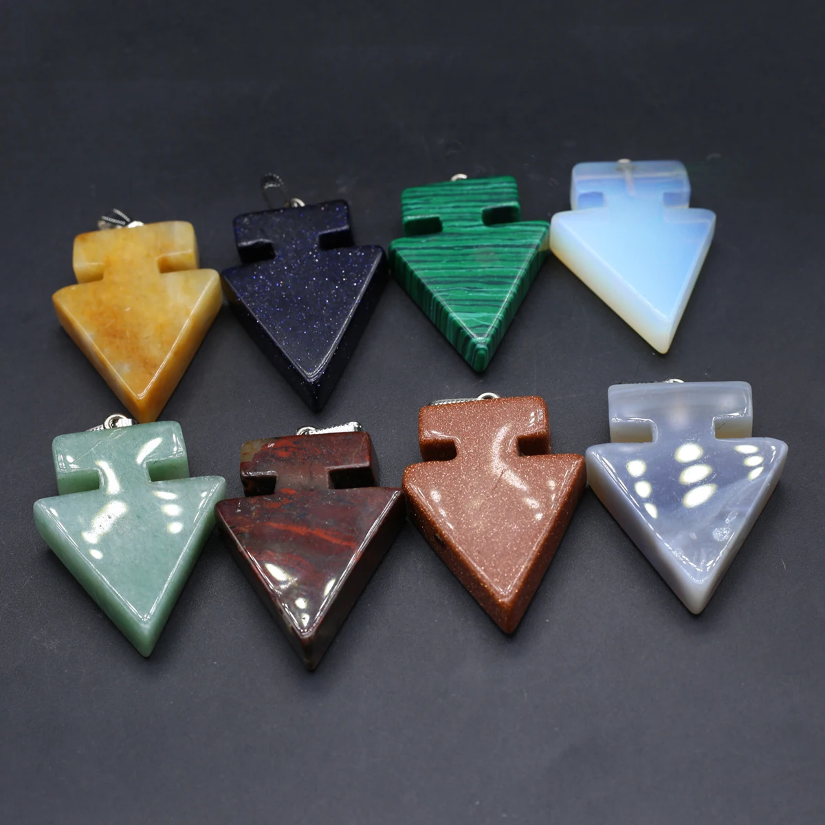 6PCS Wholesale Natural Semiprecious Stone Random Color Arrow Pendant Jewelry Making DIY Necklace Earrings Accessories Gift