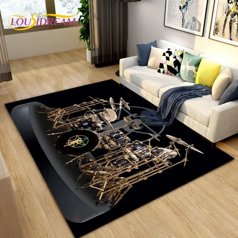 Tapete Grande para Instrumentos Musicais de Bateria, Tapete para Sala de Estar, Quarto, Sofá, Decoração, Tapete Antiderrapante para Cozinha