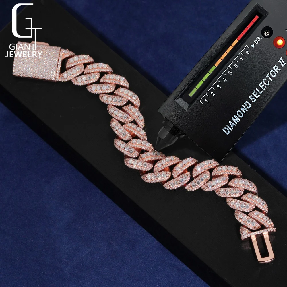 Silver 925 Chain Bracelet 18mm Rose Gold Raised Pointers Hiphop Cuban Chain VVS Moissanite Chain GRA Fashion Jewelry Bracelets..