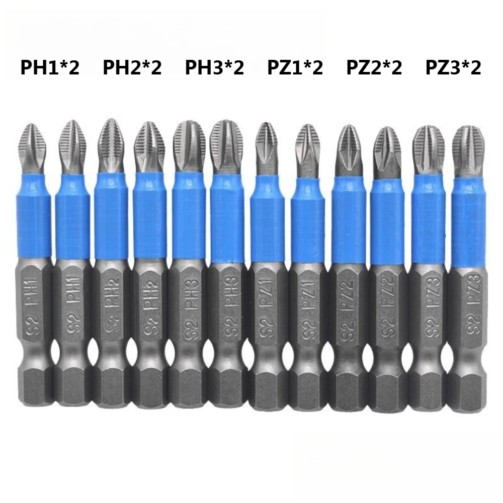12/6PCS 50mm Screwdriver Bits Anti-slip Magnetic Drill Bits 1/4Inch Hex Shank Hand Tools Electric Drill PH1 PH2 PH3 PZ1 PZ2 PZ3