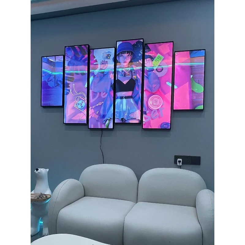 Luminous mural living room cyberpunk atmosphere painting
