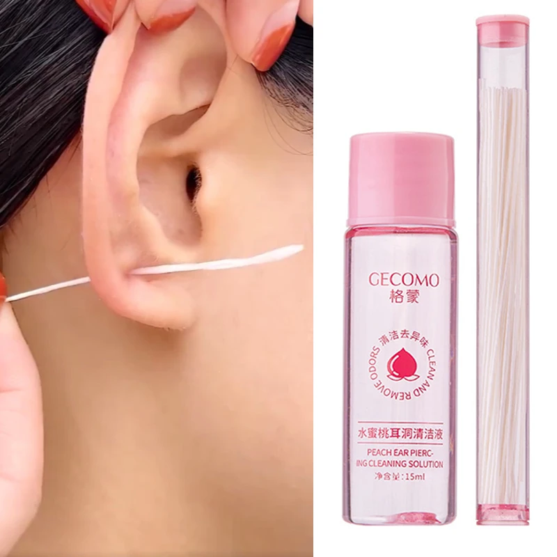 Portable Ear Cleaning Set 15ml Peach Flavour Ear Piercing Cleaning Solution Disposable Earrings Hole Washing Line Ear Care Tools