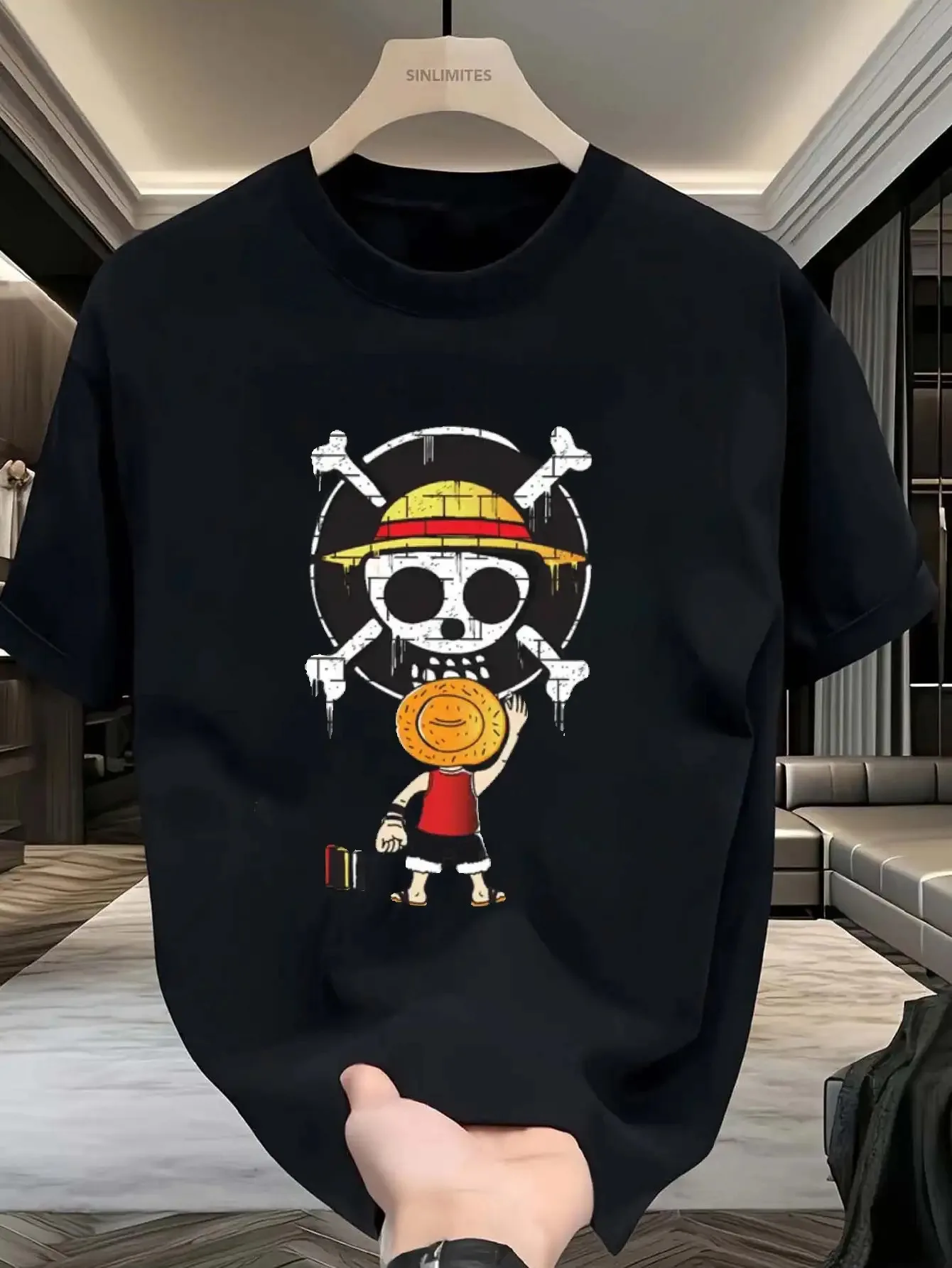 2026 „One Piece“ Luffy Bedrucktes Baumwoll-Kurzarm-T-Shirt von Bandai, Neues Lockeres Atmungsaktives Sport-Rundhals-T-Shirt für Männer und Frauen