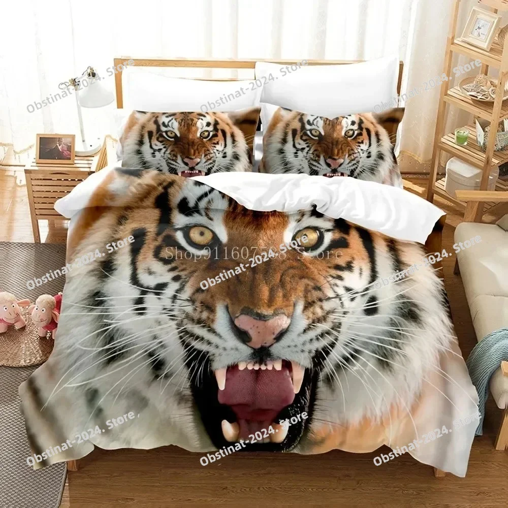 

3D White Tigers Bedding Set Design Animal Duvet Cover Sets Pillow Covers King Queen Single Twin Size Tiger Bed Linen