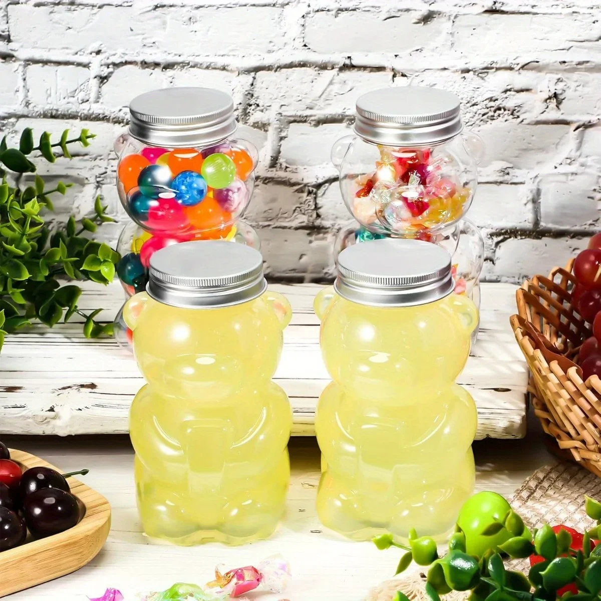 10/20/30pc Bear Plastic Jar Empty Bear Bottle Candy Milk Tea Drinks Bear Shaped Container for Making Candy Gifts DIY Decoration