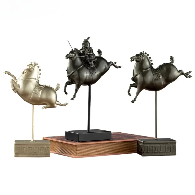 

Home Decoration Antique Terracotta Warrior Horse Sculpture Desktop Decoration Resin Knight Abstract Animal Horse Figurines Gift