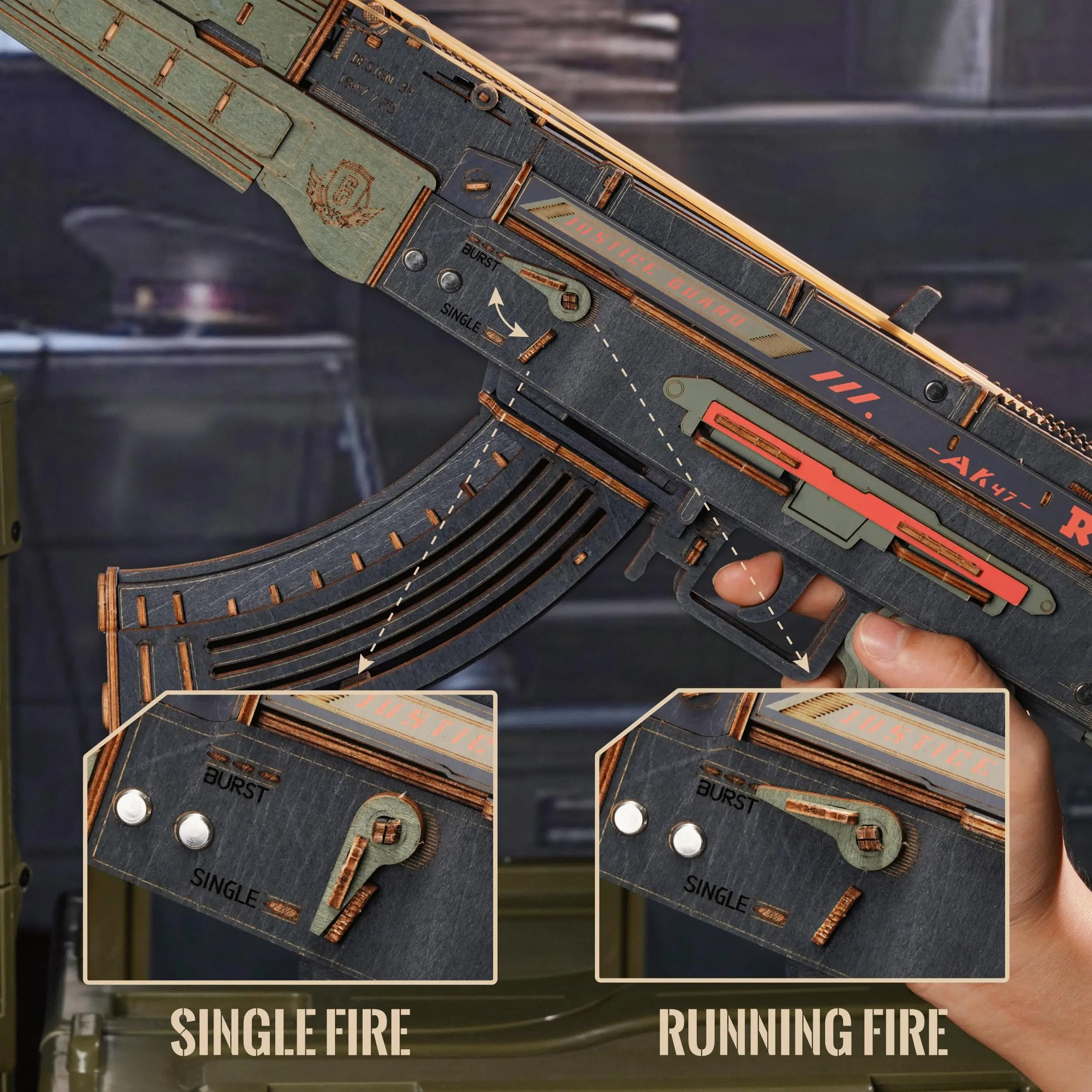 RoWood 3D Quebra-cabeças de madeira Tempo de montagem 6H, kit de modelo de brinquedo de arma de borracha, aniversário/natal/presentes criativos para adultos e adolescentes