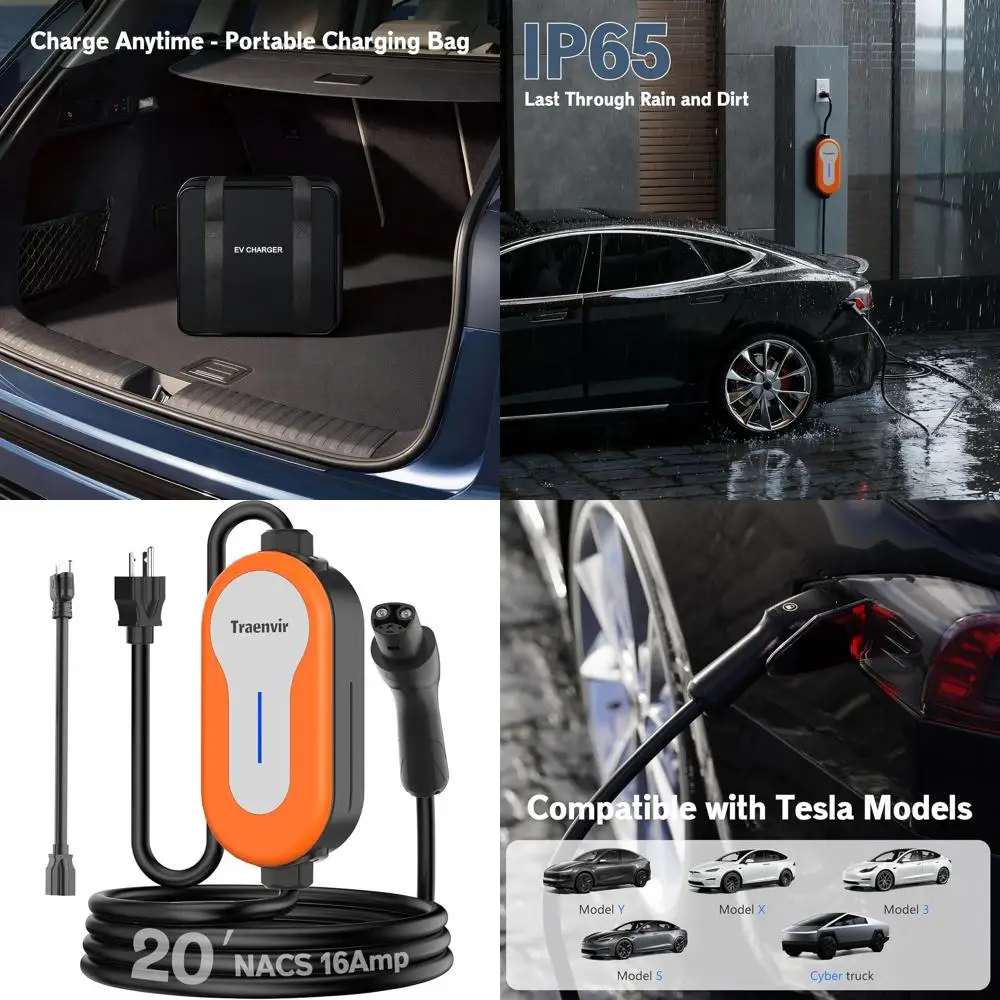

Зарядное устройство для электромобилей уровня 1 и 2, портативное зарядное устройство для электромобилей 16 А с кабелем 20 футов, домашняя зарядная станция для электромобилей 110–240 В для Tesla Mod