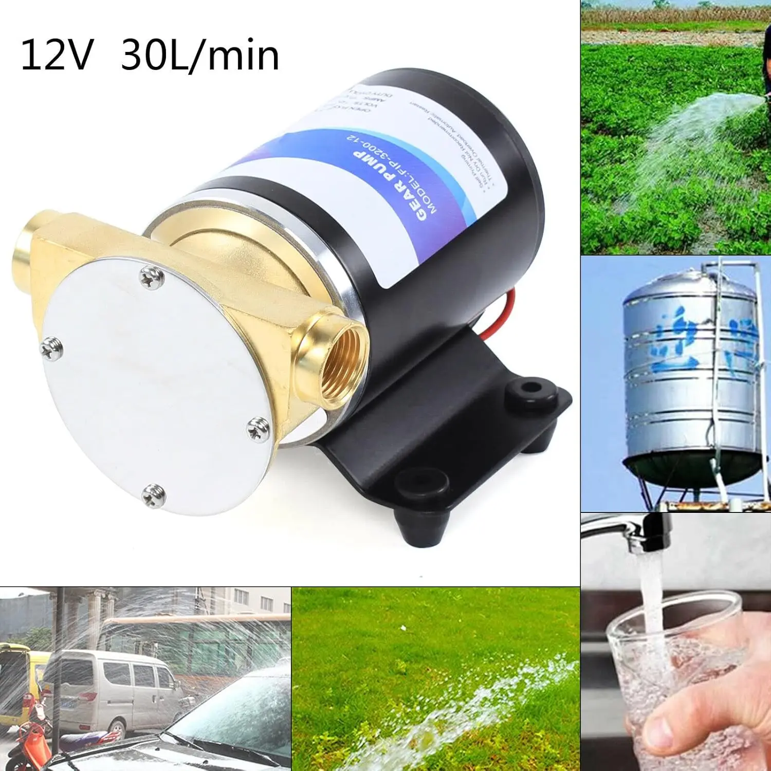 Self-priming Bilge Pump 12 V Bilge Pump 30 L/min Submersible Pump Membrane Pump for On-Board Water Tanks (12 V 30 L/min)