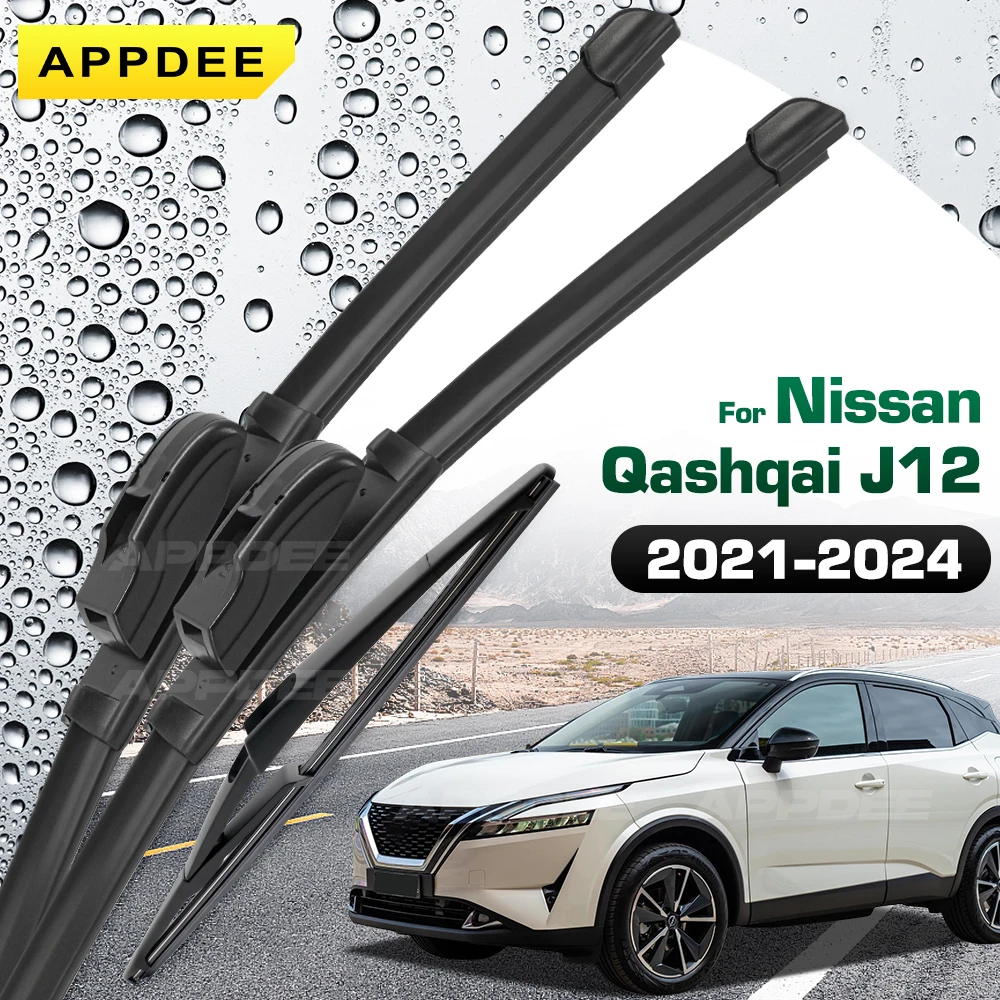 

Silicone & rubber Front & Rear Wiper Blades Set For Nissan Qashqai J12 2021 - 2024 Windshield Windscreen Window Brushes