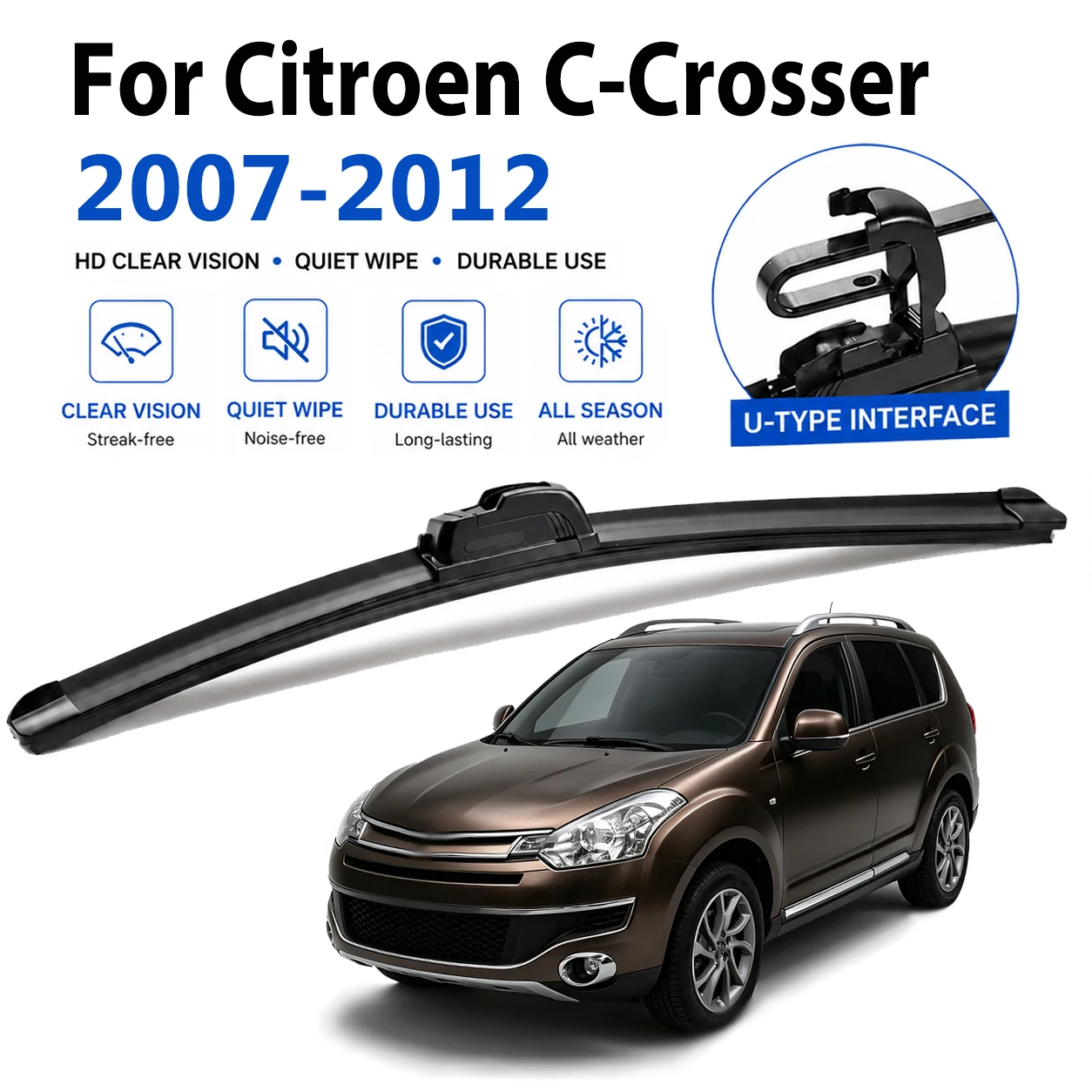 Durable Quiet Black Wiper Blades For Citroen C-Crosser 2007-2012 Premium-Rubber, Scratch Proof High Quality Long Life