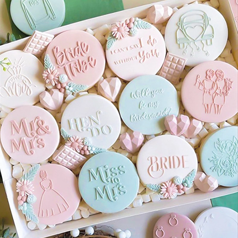 Bride To Be Mr Mrs Wedding Cookie Cutter Stamp Love Biscuit Embossed Mould Bridal Shower Party DIY Fondant Cake Decorating Tools