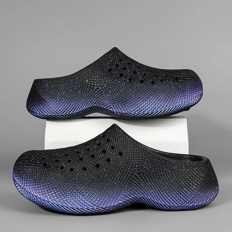 2026 Men's Gradient 3D Textured Slippers Summer EVA Soft Cushion Hole Shoes Non-slip Thick-soled Outdoor Beach Slippers
