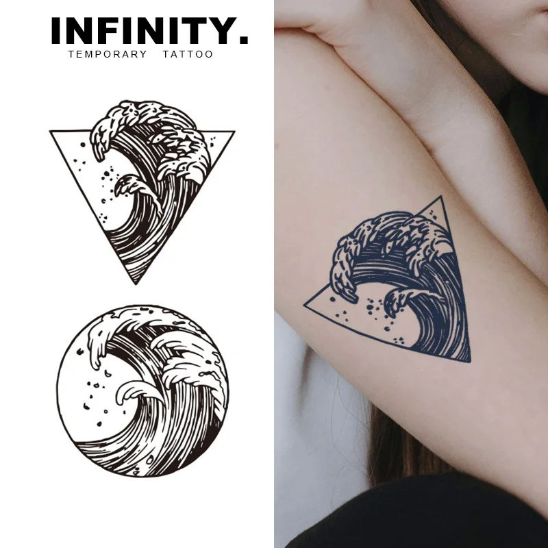 Sea wave temporary tattoo sticker, waterproof magic tattoo, lasts to 8-15 days fake tattoo, semi permanent tattoo