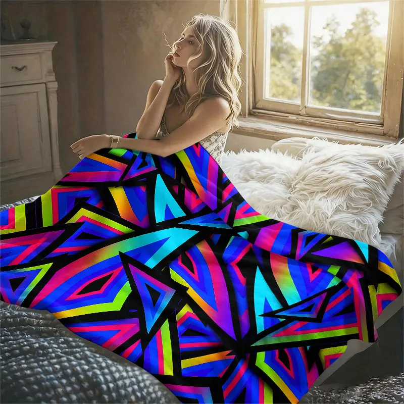 Neon Triangle Mix Flannel Blanket Warm Soft Halloween Christmas Decorative Couch Warm Cozy All-Season Gift
