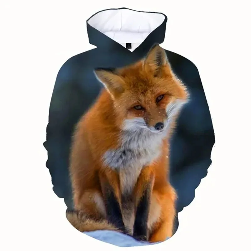 Autumn Winter Fox Animal 3D Print Hoodies Women Men Fashion Long Sleeve Hooded Sweatshirts Streetwear Pullovers Female Clothing