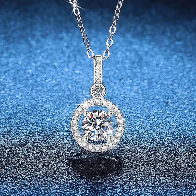 Collar para mujer, 100% plata de ley S925 con baño de oro blanco, joyería de diamantes de laboratorio, colgante de boda, Zircom