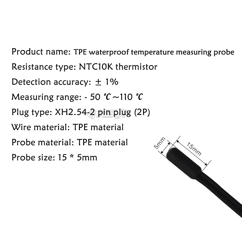Sensore di temperatura impermeabile TPE termistore NTC10K da 1-5M Sensore di temperatura per stampaggio integrato