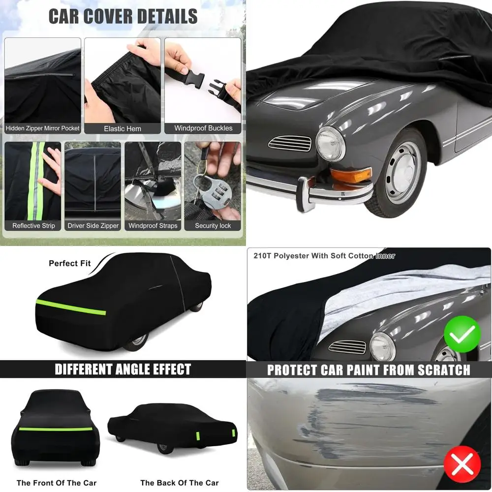 

All-Weather Polyester Car Cover with Zipper & Lock for 1955-1974 Volkswagen Karmann Ghia Coupe Protection