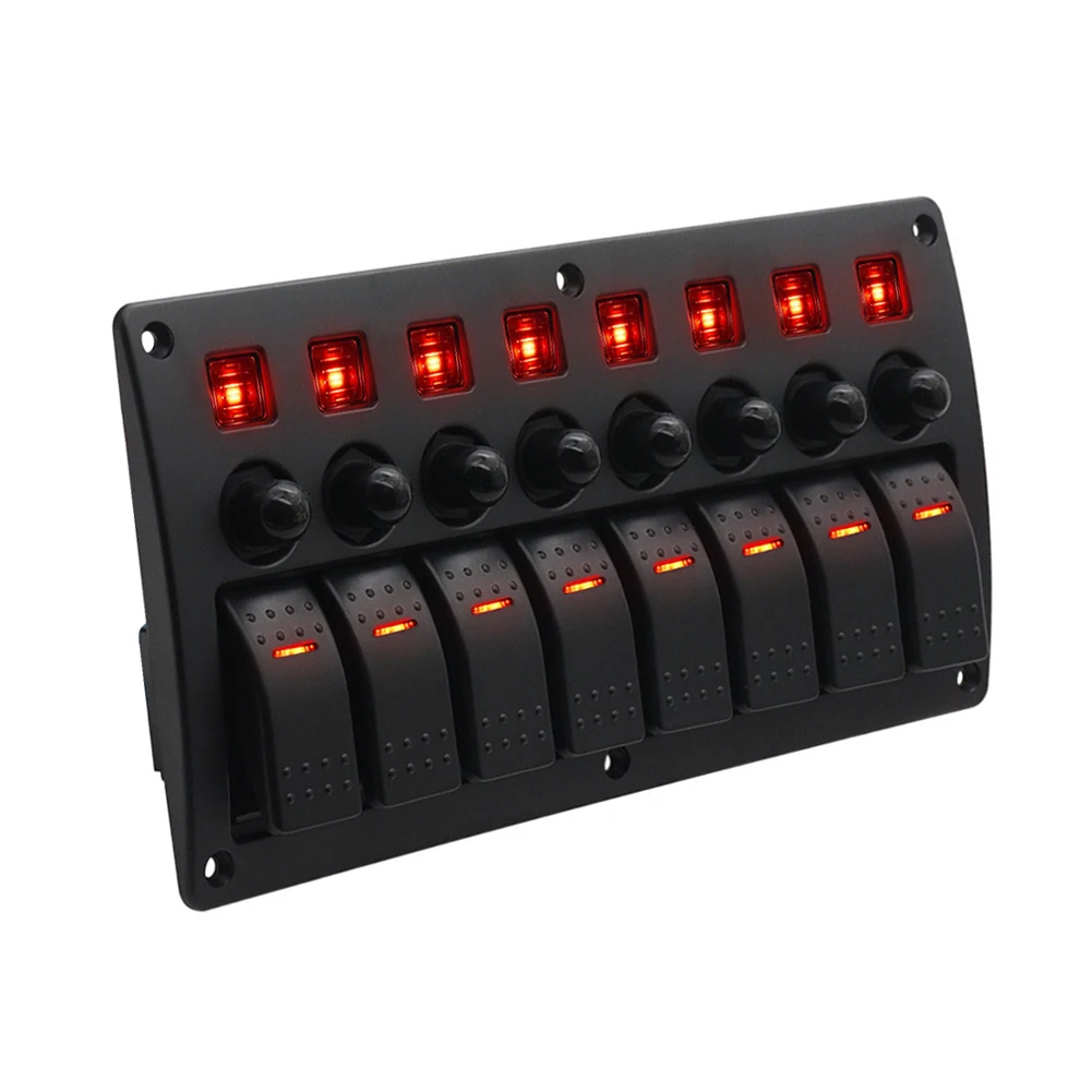 Car 12-24V RV Marine Boat Red LED 8 Gang Toggle Rocker Switch Panel Circuit Breaker