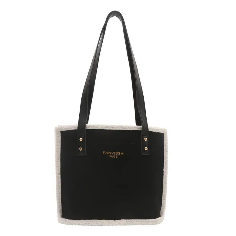 Autumn Winter New Plush Shoulder Bag Large Capacity Women's Shoulder Bag Suede Matte Handbag Lamb Wool Tote Bucket Shoulder Bag