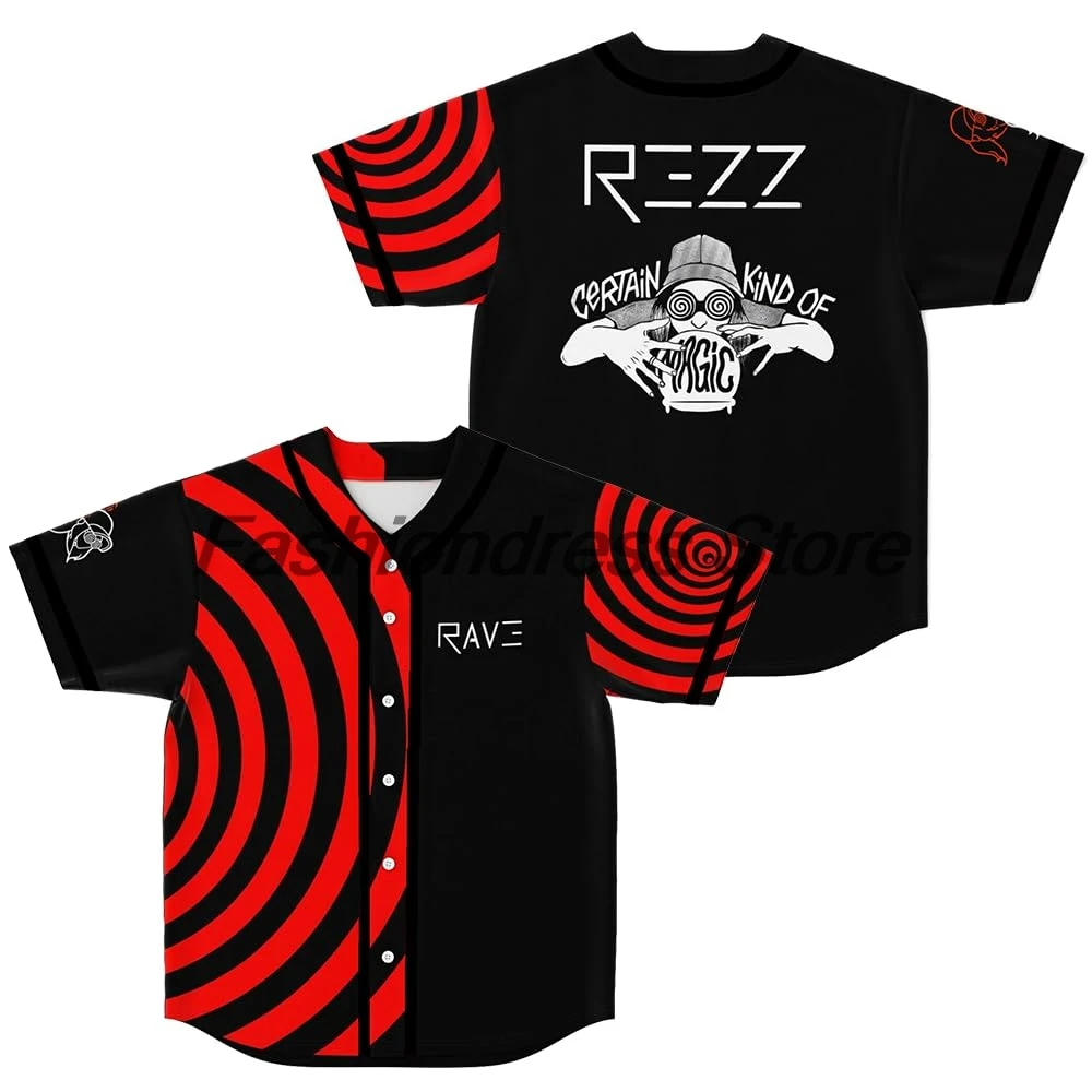 

Rezz Red Dizziness Circle Baseball Jersey V-Neck Short Sleeve Button-up Shirts Women Men Outdoor Streetwear Tops