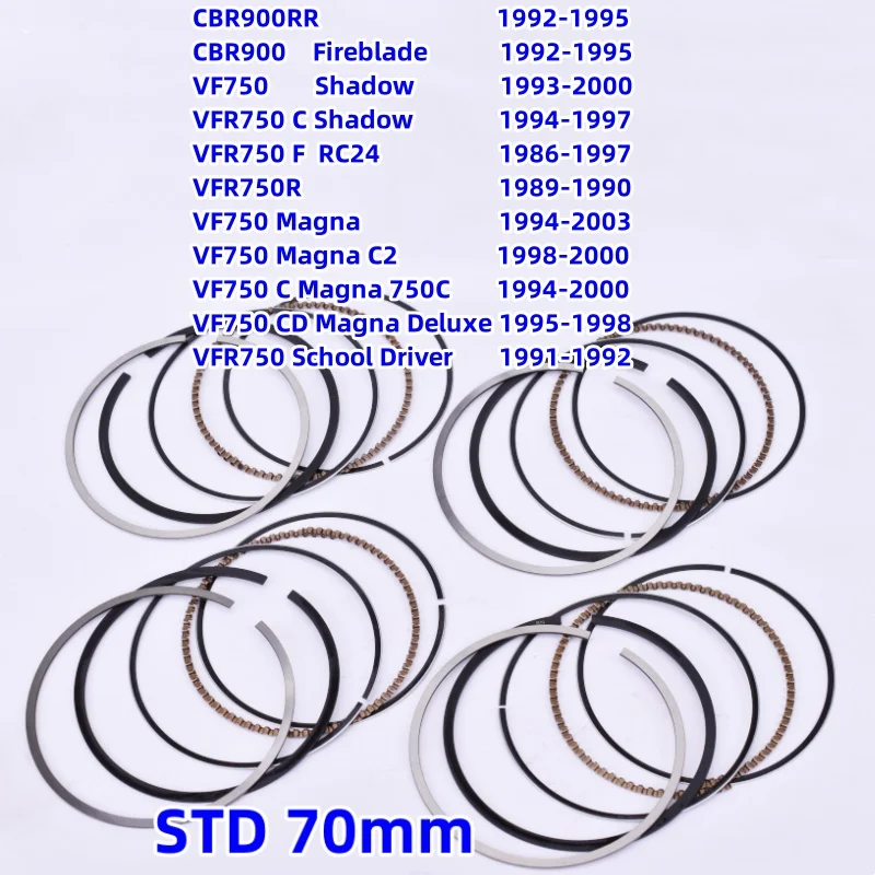 Anillos de pistón de Moto STD de 70mm para HONDA CBR900RR CBR900 FIREBLADE VFR 750 F VF750 C MAGNA DELUXE C2 CD 750C SHADOW 13011-MT4-315