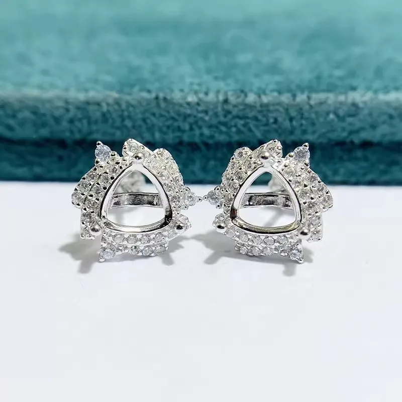 

MeiBaPJ 6mm*6mm Triangle Stones DIY 925 Silver Empty Setting Zircons Stud Earrings Fine Charm Wedding Jewelry for Women