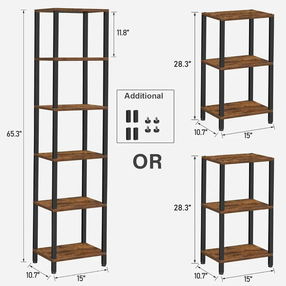 6-Tier Tall Book Shelf, Narrow Bookcase for Small Space, DIY Stackable Bookshelf, for Living Room, Office, Study, Entryway