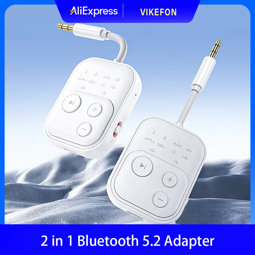 

Беспроводной аудиоприемник Bluetooth 5.2, адаптер APTX HD AAC 2 в 1, 3,5 мм AUX, адаптер для двух устройств, для телевизора, автомобильных колонок, переключателей