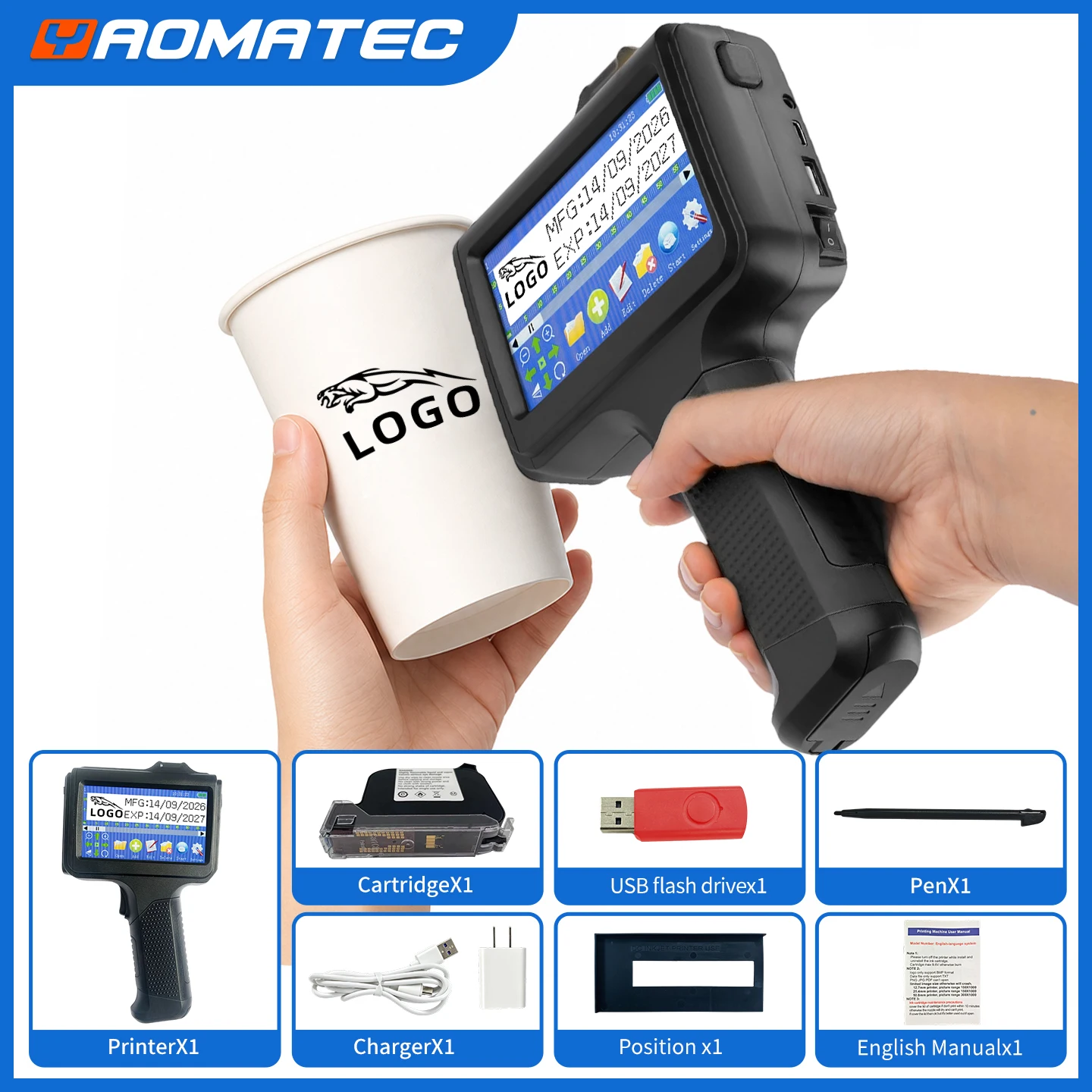 1790 12.7mm Handheld Inkjet Printer Portable Date Code Logo Printing Machine for Disposable Paper Cups