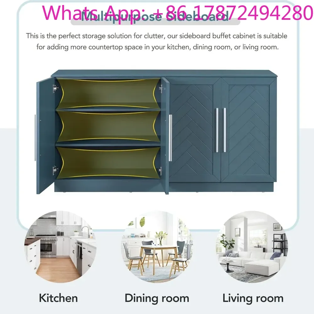 Sideboard with 4 Doors Large Storage Space Buffet Cabinet with Adjustable Shelves and Silver Handles