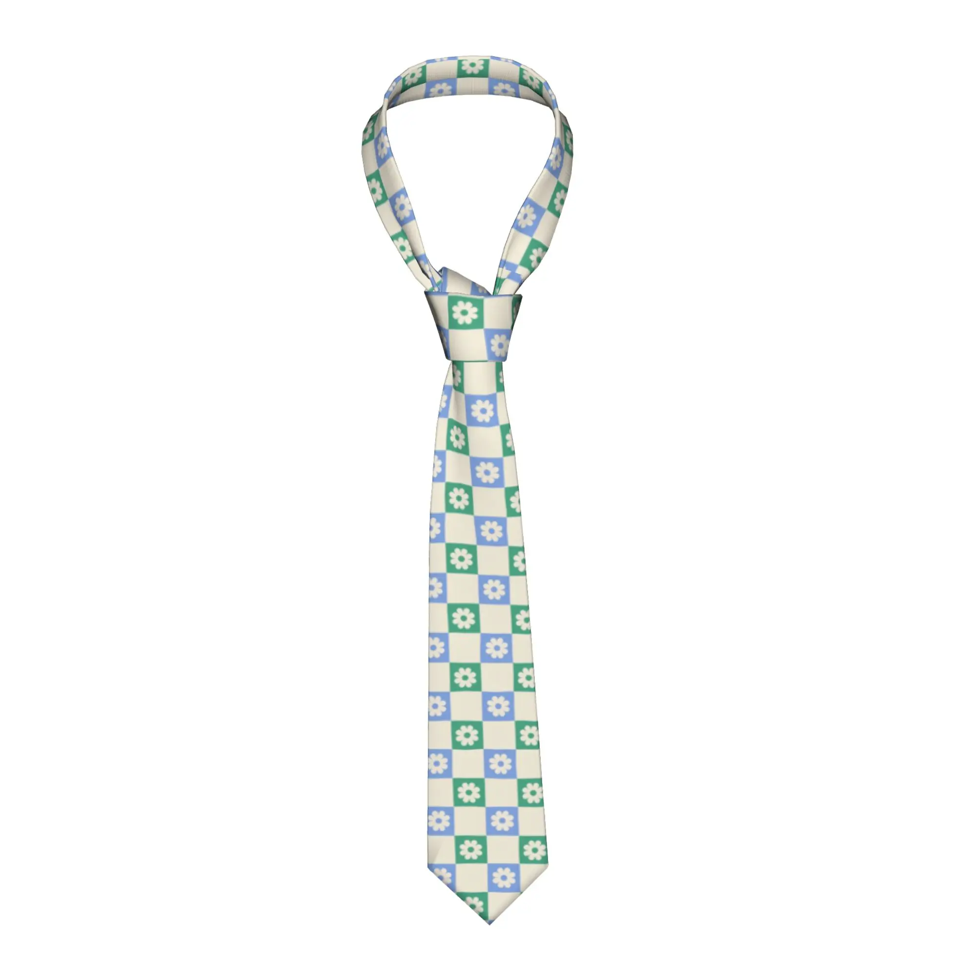 Classic  Daisy Flowers Checkered Plaid  Tie for Office Men  Neckties