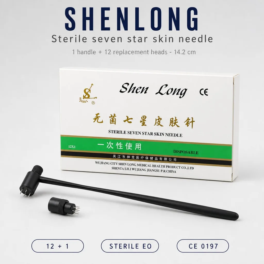 Sterile Seven Star Skin Needle 1 Handle + 12 Replacement Heads 14.2cm Disposable Shenlong