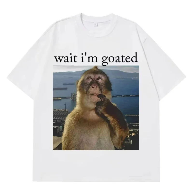 Funny Monkey Meme Wait I'm Goated Graphic Print Women's T-shirt Casual Streetwear Fit Top Trendy Humor Fashion Men Tee Gift