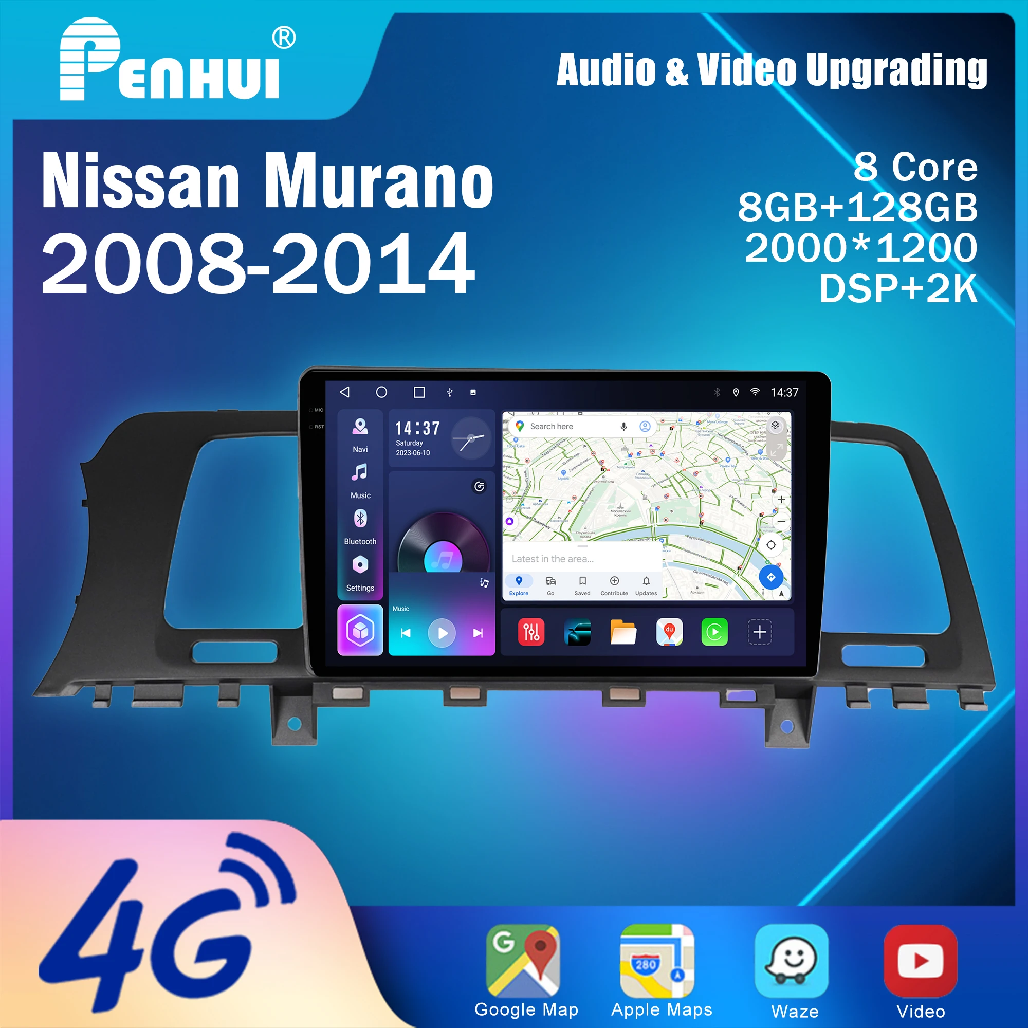 Penhui Android Car DVD Player 2 Din for Nissan Almera 3 2012-2018 – Multimedia Screen with DSP, Bluetooth, Audio & CarPlay
