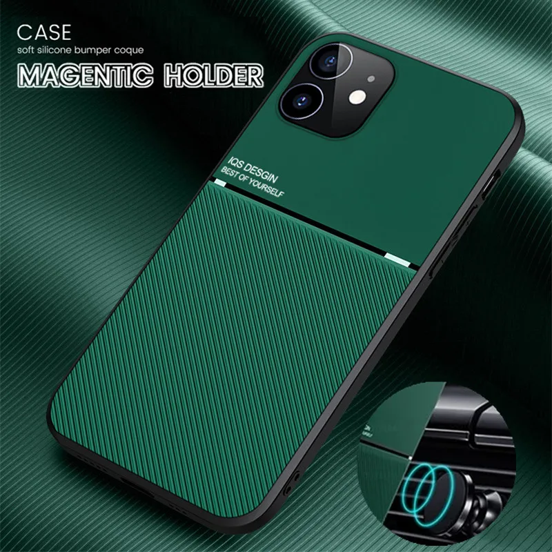 Leather Texture Armor Case For iPhone 11 12 Pro Max 6 6s 7 8 Plus Matte Magnetic Holder Soft Cover for iphone12 mini X XS Coque