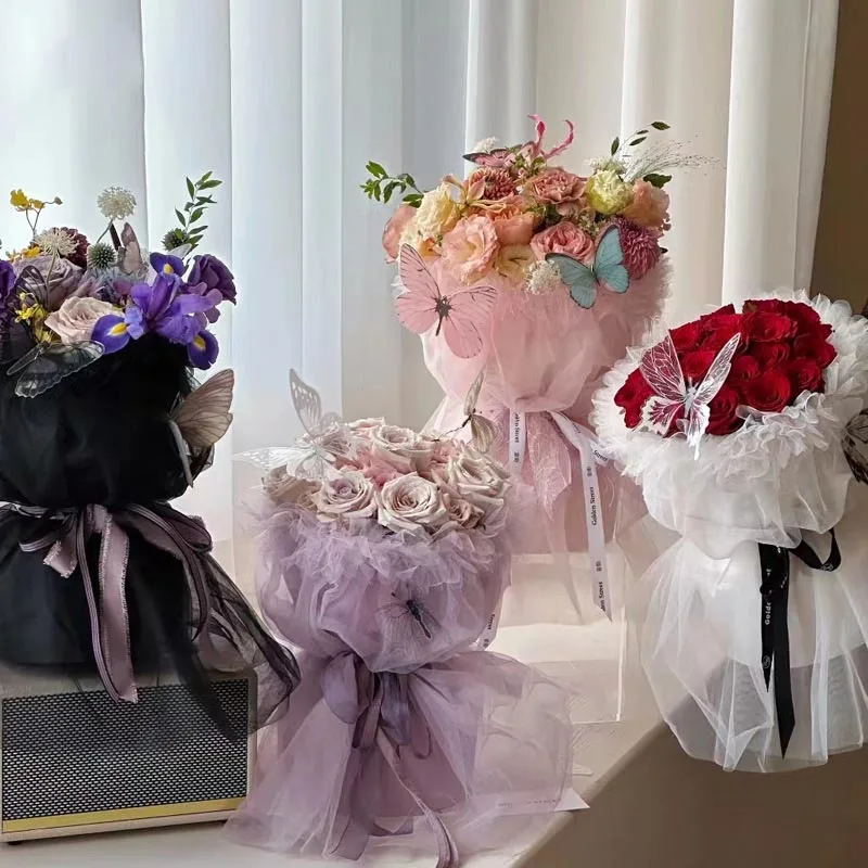 

White Pink Black Mesh Cloth Bouquet Wrapping 2025 2026 DIY Flower Packaging Flowers Materials For Mother' Day Gift Decors Favors