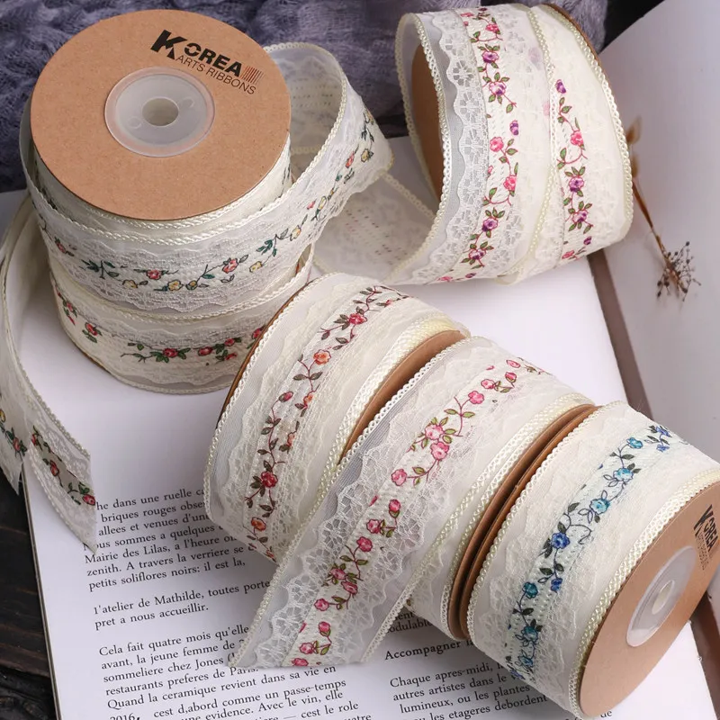 10Yards Korean Version Streamer Chiffon Openwork Lace Tap Ribbons for DIY Hair Bow Webbing Decorations Flower Fabric Ribbon 4cm