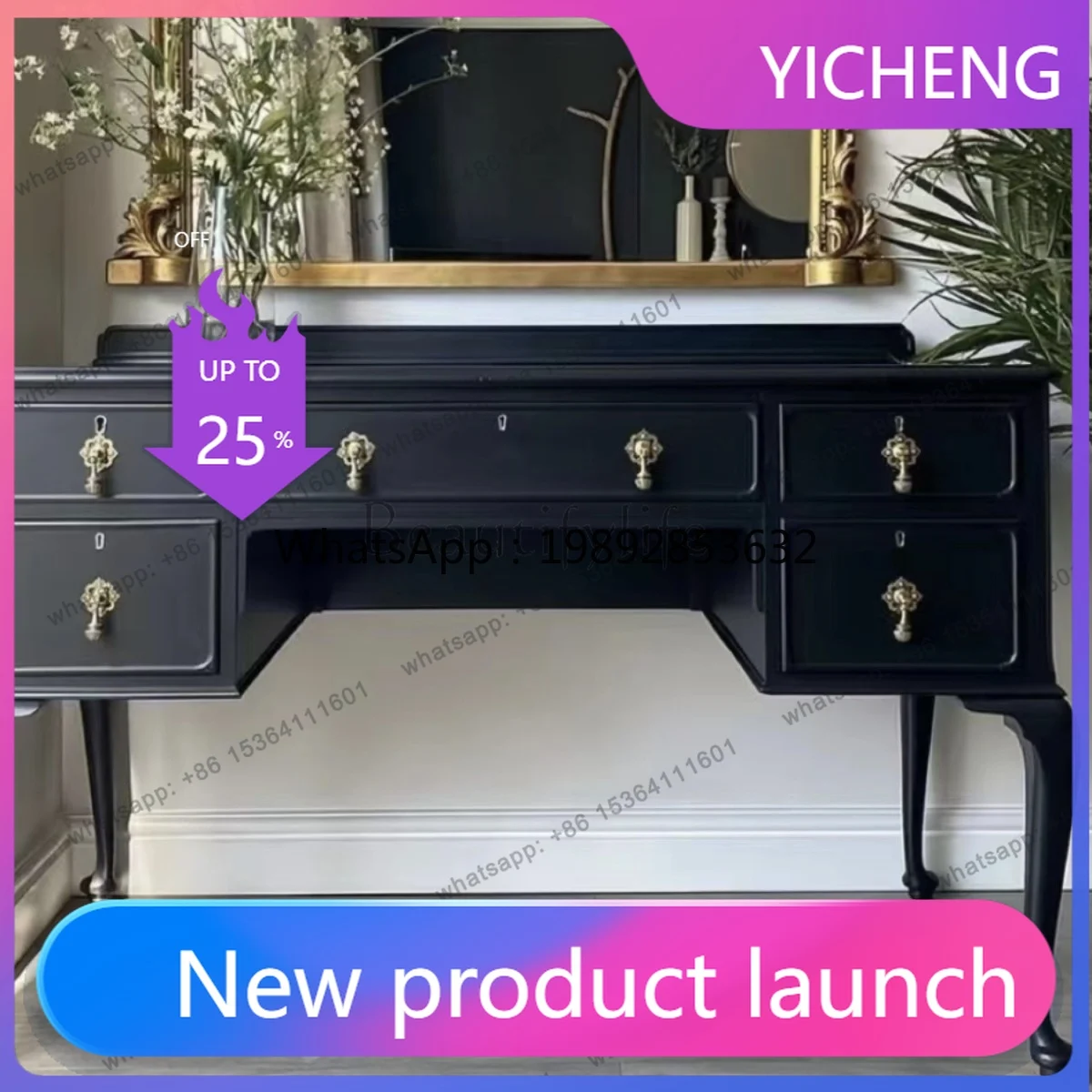 

LYY French retro black solid wood multi-functional American American bedroom high-end dressing table high-end customization