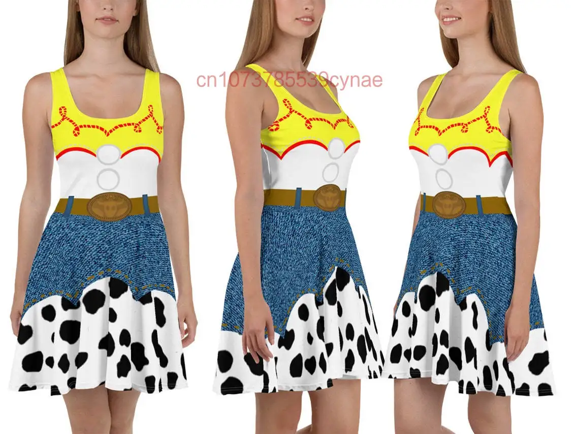 New Buzz Lightyear Skater Dress for Women Round Neck Sleeveless Fashion Cosplay Alphabet Print Lightweight Party Dress