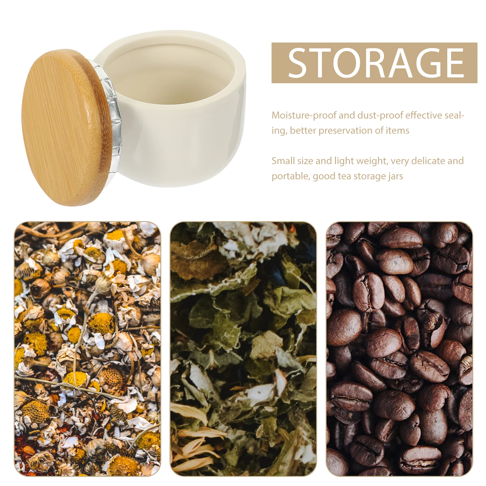 

2pcs Sealed Ceramic Storage Jars Tea Canisters for Sugar Coffee Beans Spice Grains Bamboo Lid Portable Kitchen Container