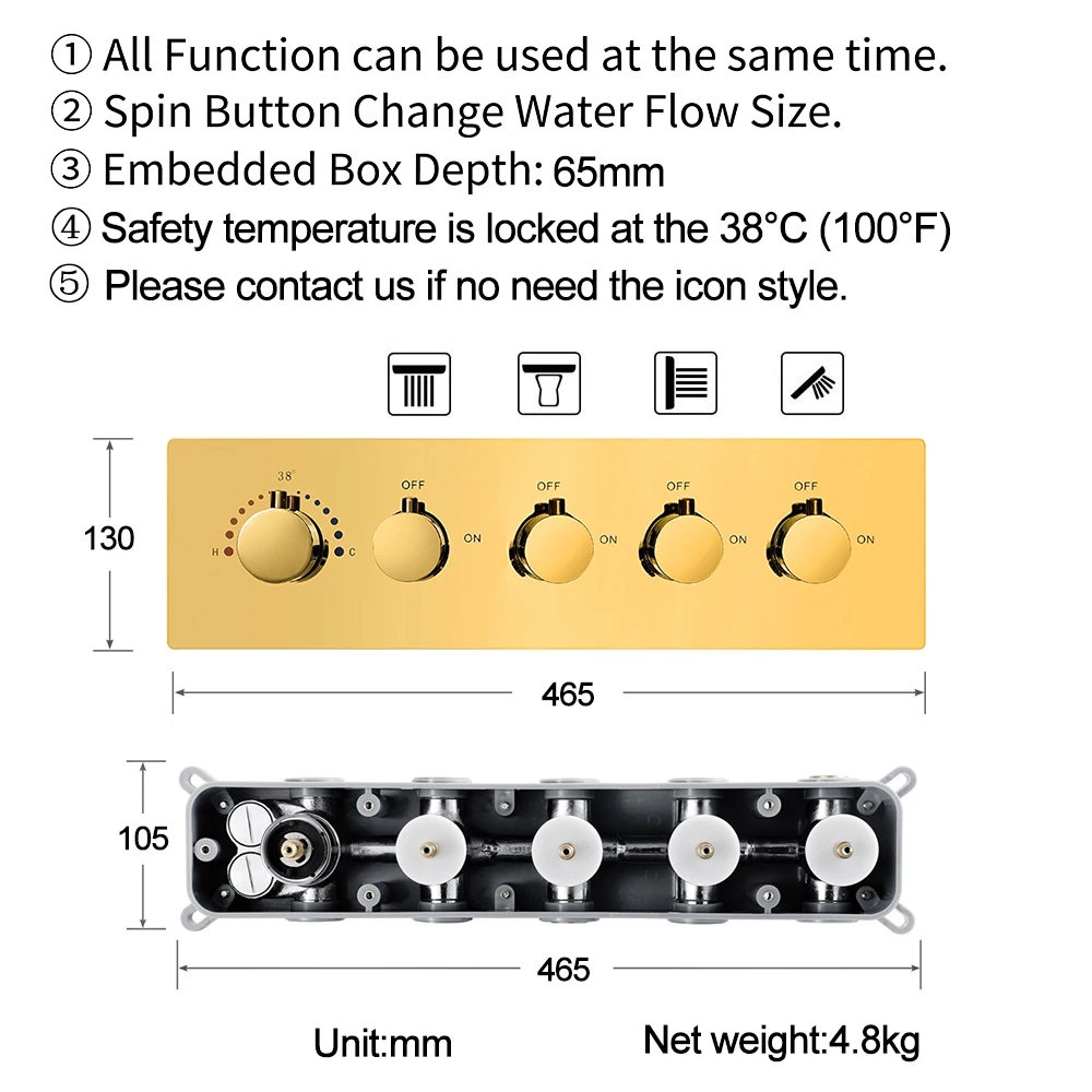 M Boenn luxury Gold Shower Faucet System Set Bathroom Smart Concealed Thermostatic Diverter Ceiling Black Shower Head Rainfall