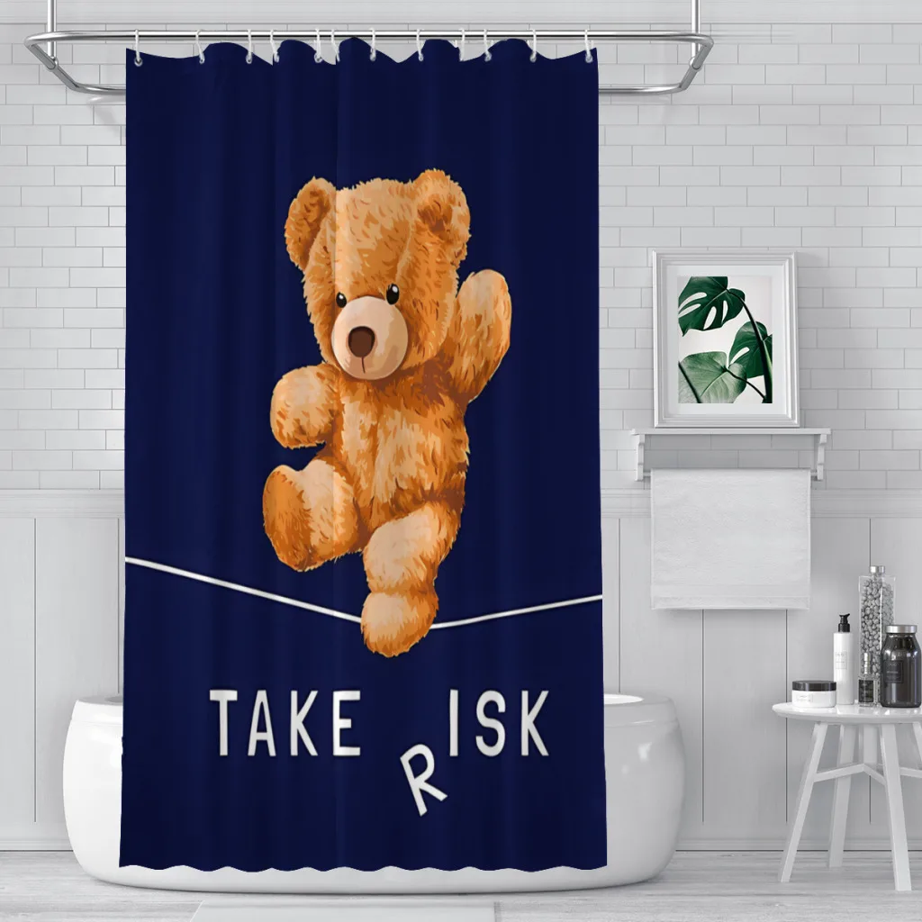 Take Risk Bathroom Shower Curtains Teddy Bear Waterproof Partition Curtain Funny Home Decor Accessories