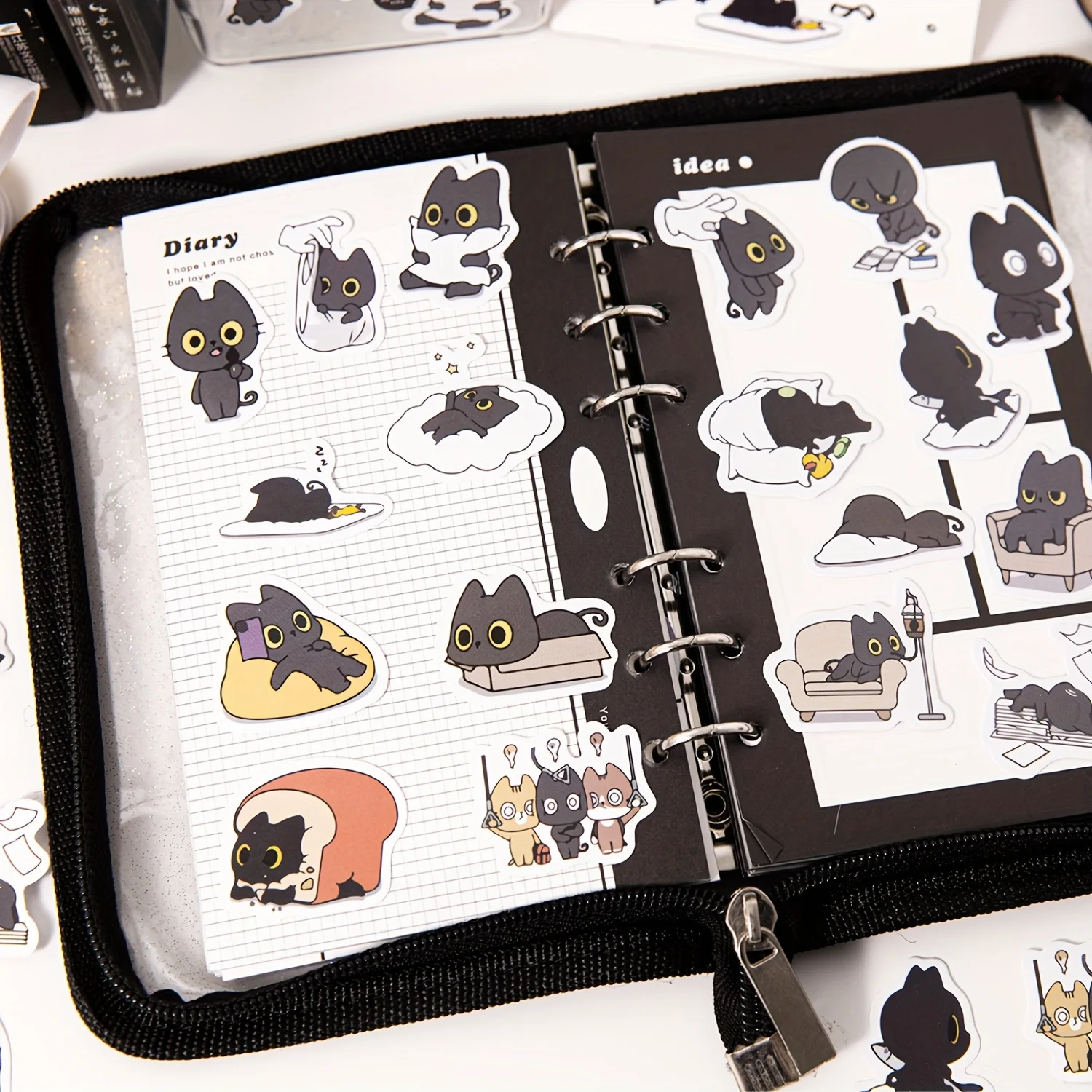 46 Sheets/box Anime Black Cat Stickers for Scrapbooking,  DIY Decoration, Planners, Suitcase, Diary,