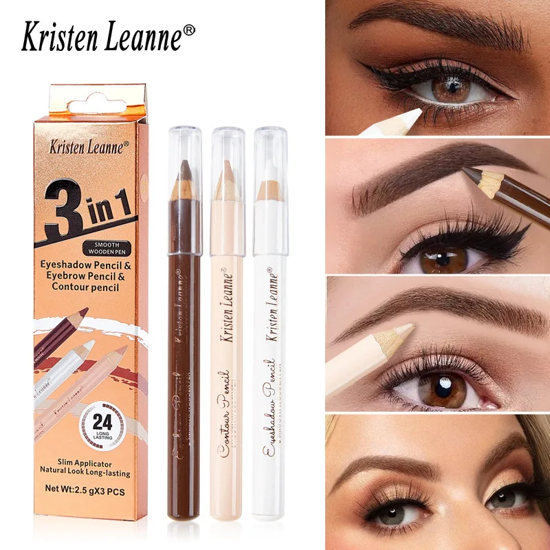 3PCS Wooden Eye Shadow Liner Contour Concealer Pencil Set - White Eyeshadow Eyebrow Contour Concealer Waterproof Makeup Kit