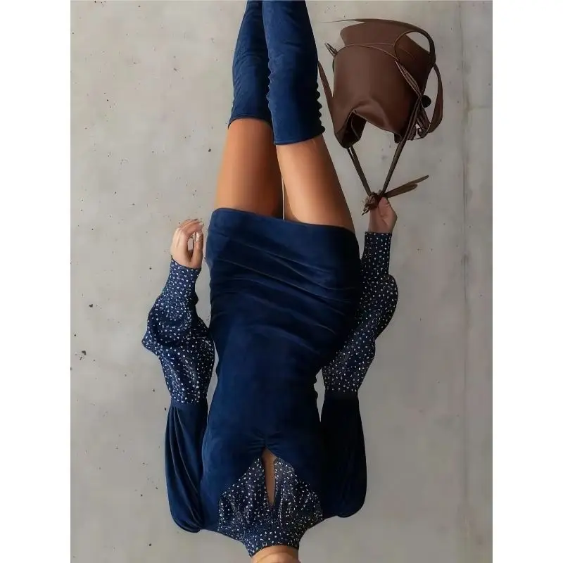 

Amazon Independent Station Sexy Simulation Silk Polka Dot Spliced Imitate Suede Hip Skirt Temperament Commuting 2026 Euro Women'