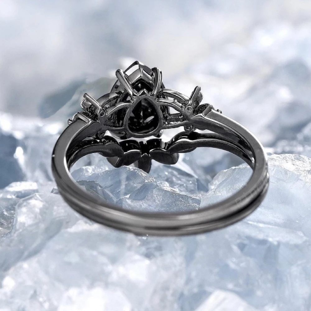 2Pcs Gothic Black Zircon Stone Ring Set