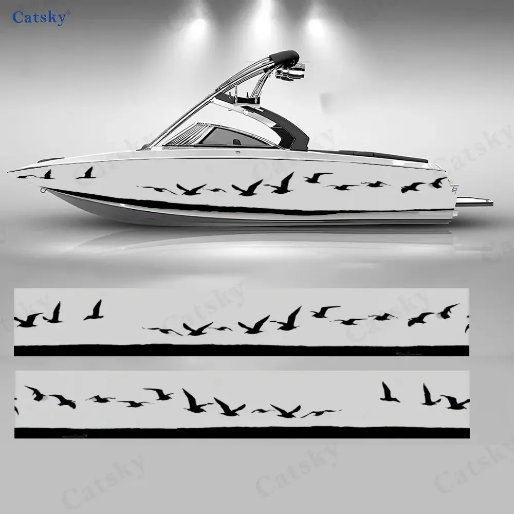2Pcs Wings & Waves Boat Stickers, PVC Waterproof Durable Vinyl Wrap Decals for Fishing Boats, Durable and Stylish Design